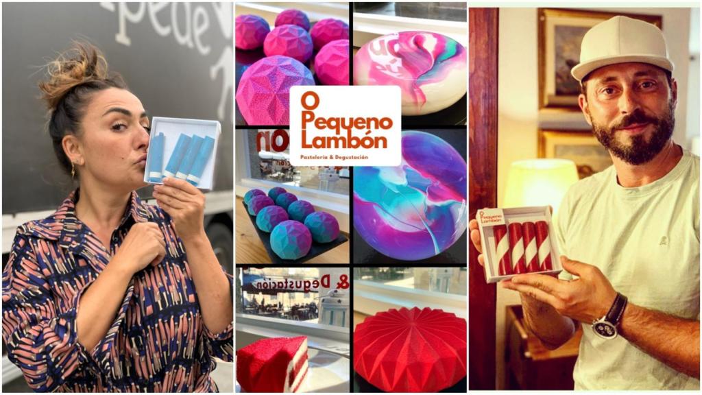 Candela Peña y Matías Varela con los dulces de O pequeno lambón.