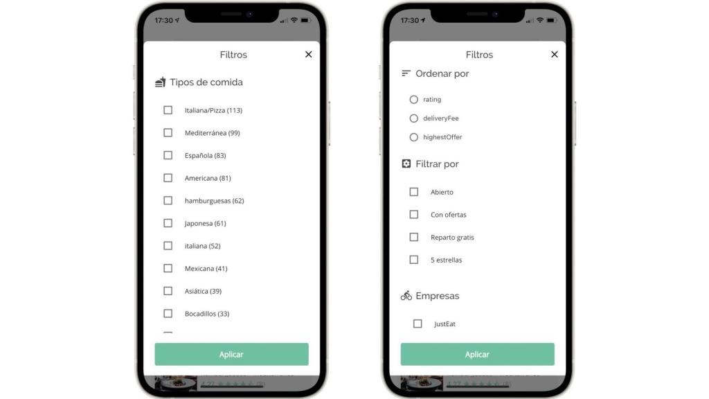 Filtros de tipo de restaurante en Fidmi