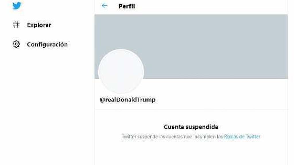 Cuenta de Donald Trump, suspendida.