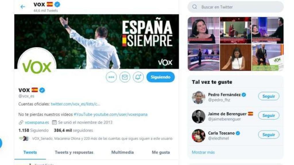 Twitter también suspendió la cuenta de Vox.