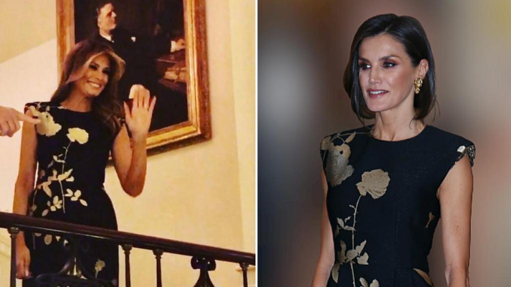 Un mes después de que lo vistiera Letizia, Melania lució este vestido de Dries Van Noten.