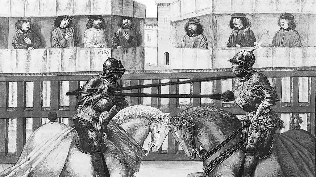 Caballeros en una justa según una ilustración de Jean de Wavrin.