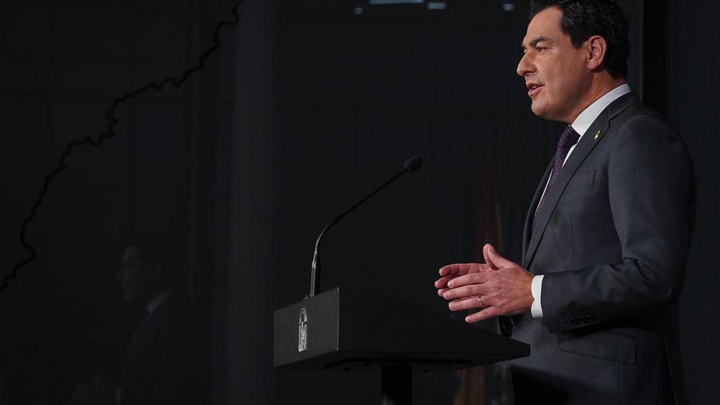 Juanma Moreno en su comparecencia de este viernes.