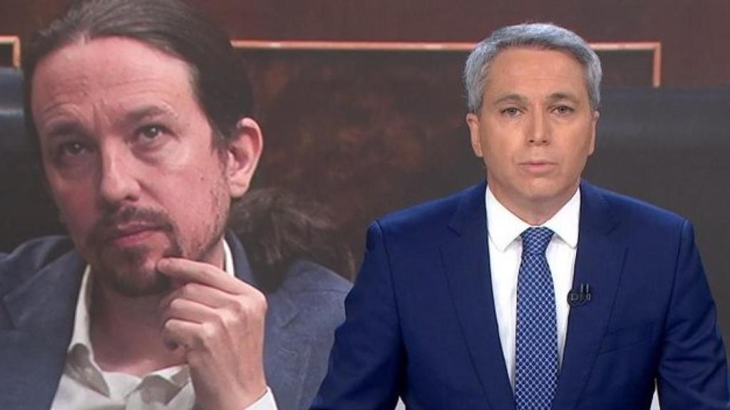 Pablo Iglesias en la pantalla del plató donde Vicente Vallés hace su informativo.