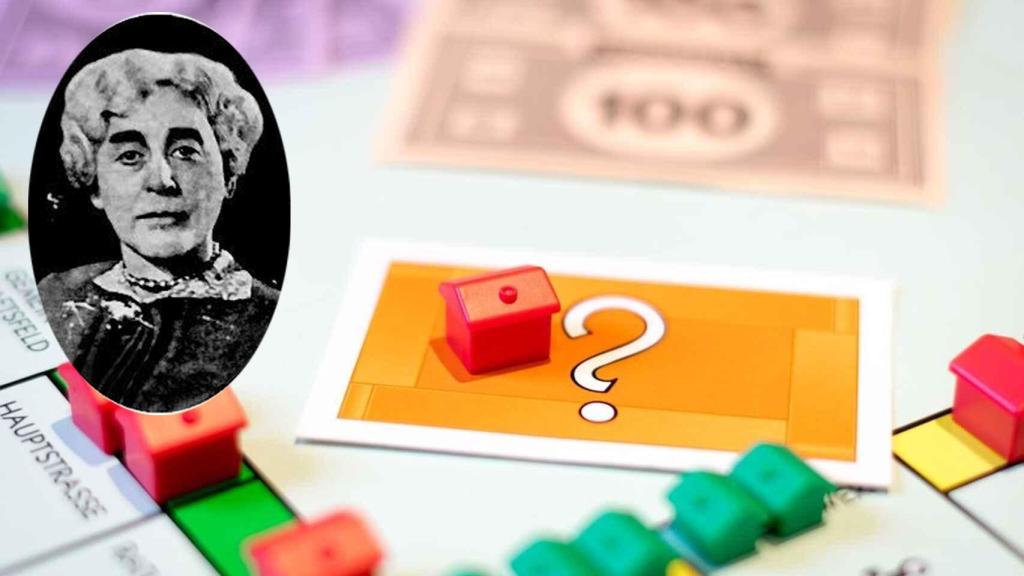 Imagen del Monopoly y su inventora, Elisabeth Magie Phillips.