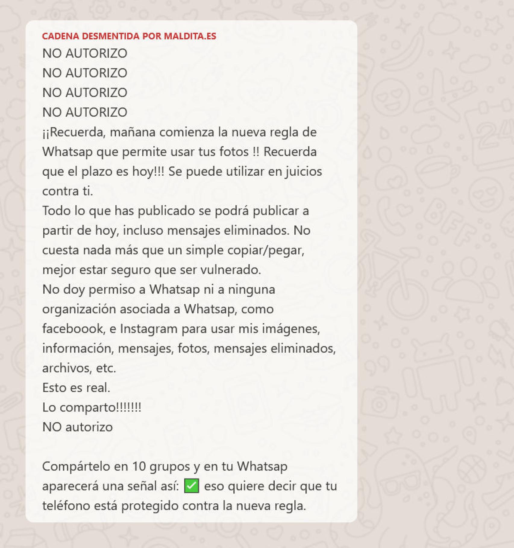 El bulo que se está compartiendo a través de WhatsApp