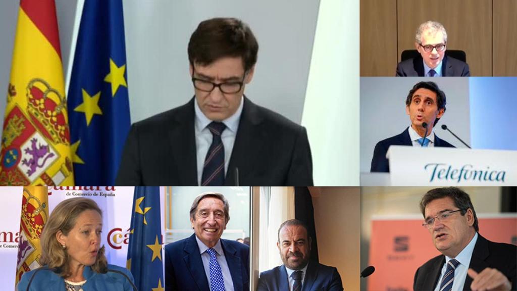 Salvador Illa, Pablo Isla, José María Álvarez Pallete, Nadia Calviño, José Carlos Lacasa, Gabriel Escarrer y José Luis Escrivá.