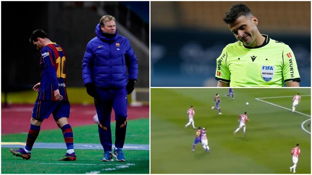 Collage de la tarjeta roja de Messi contra el Athletic