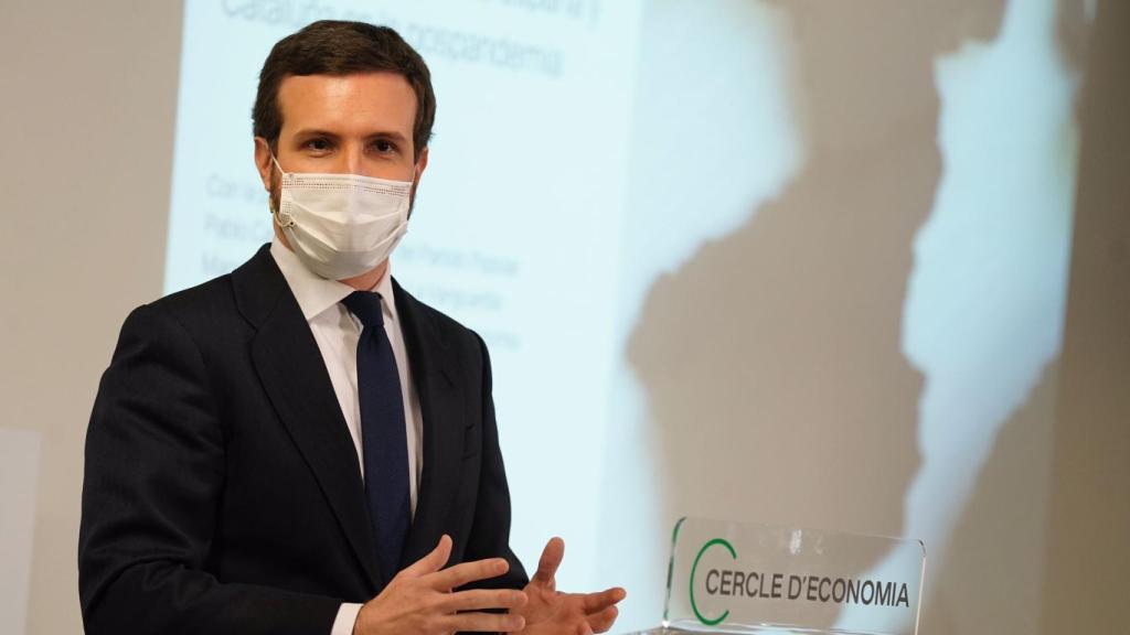 El presidente del PP, Pablo Casado, este lunes en el Círculo de Economía de Barcelona.