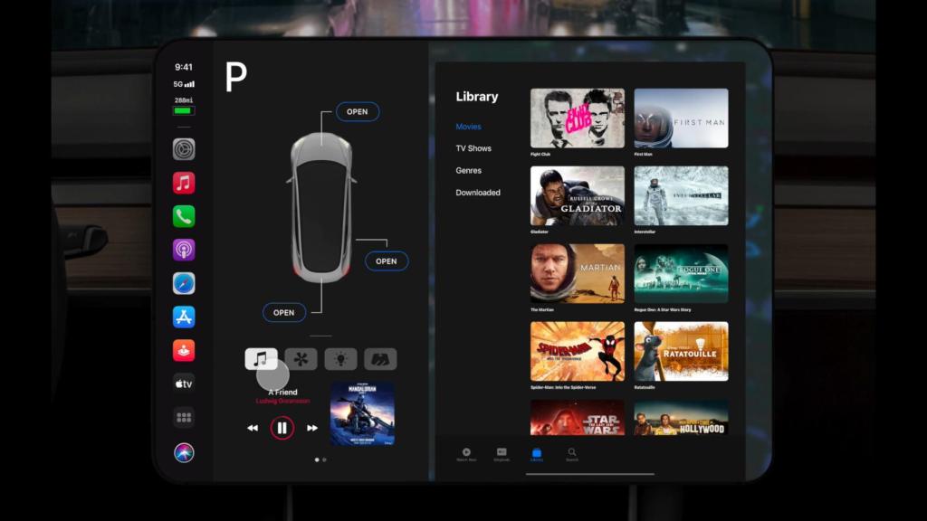 En este concepto, Apple TV está integrado en la interfaz del coche