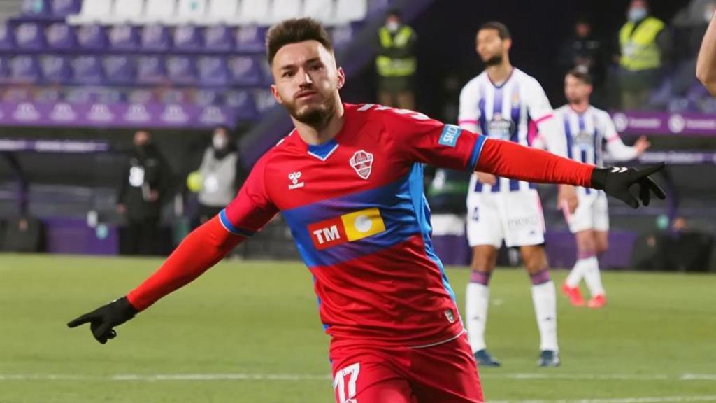 Josan Ferrández celebra uno de sus goles ante el Valladolid en la jornada 19 de La Liga