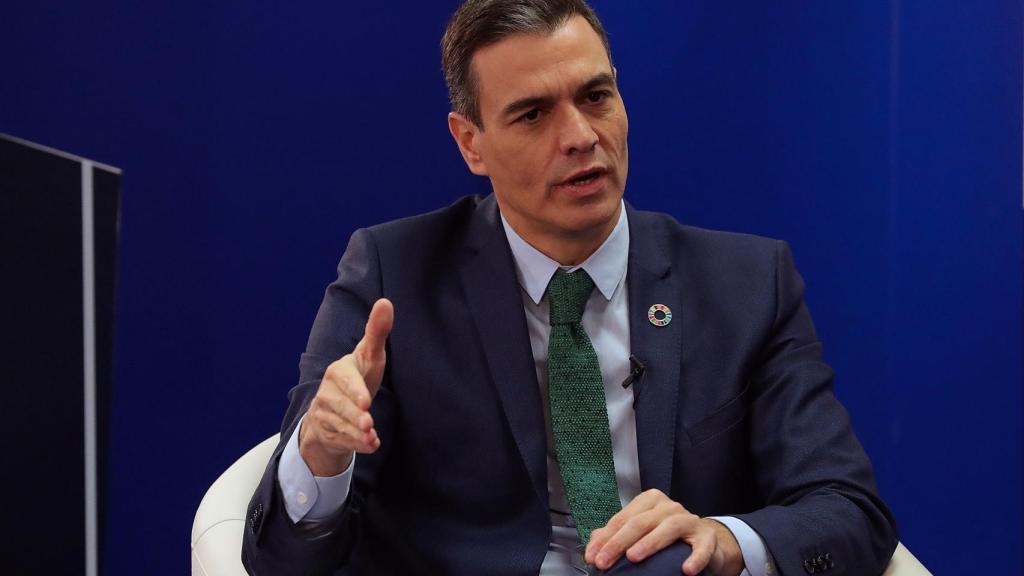 Pedro Sánchez, presidente del Gobierno, en la sede de la agencia Efe.