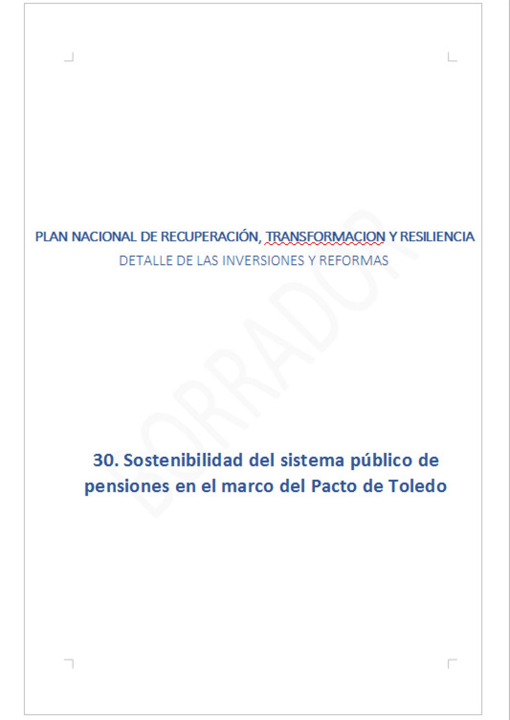 Último borrador de la reforma de las pensiones para enviar a Bruselas.