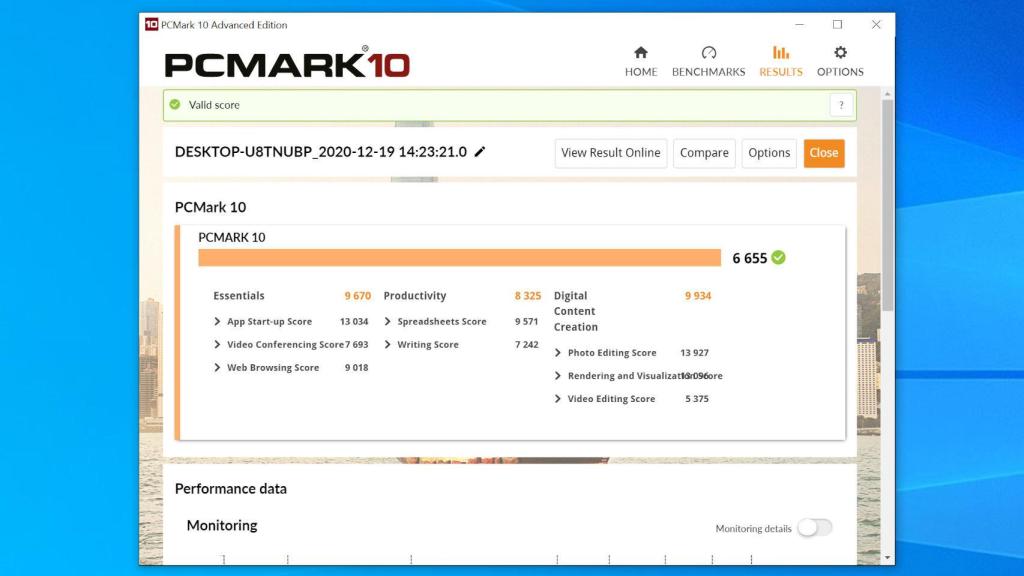 Prueba de PCMark 10 en el Intel NUC 9