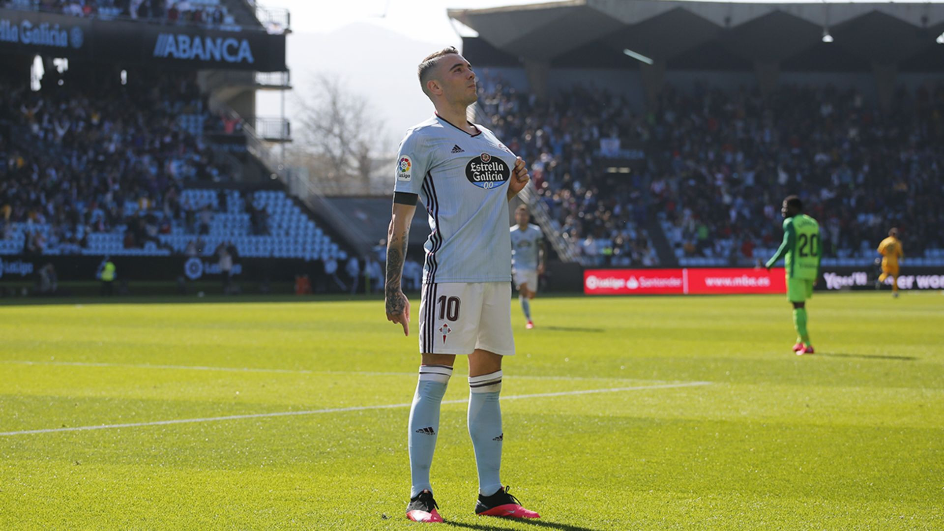 Iago Aspas celebra su gol ante el Leganés en el último partido con público en Balaídos