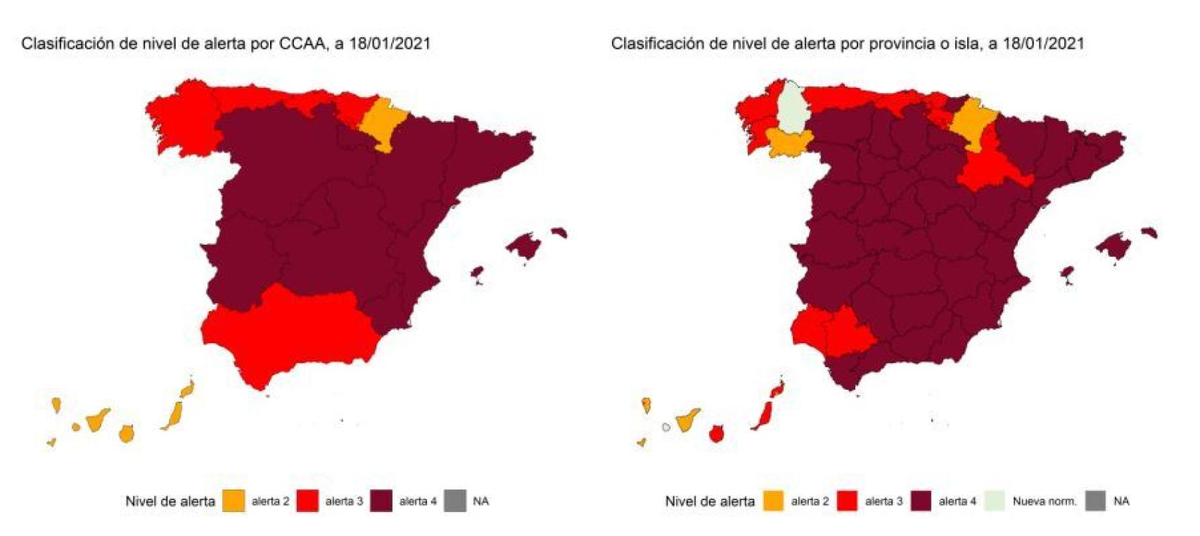 Niveles de alerta por comunidades y provincias.