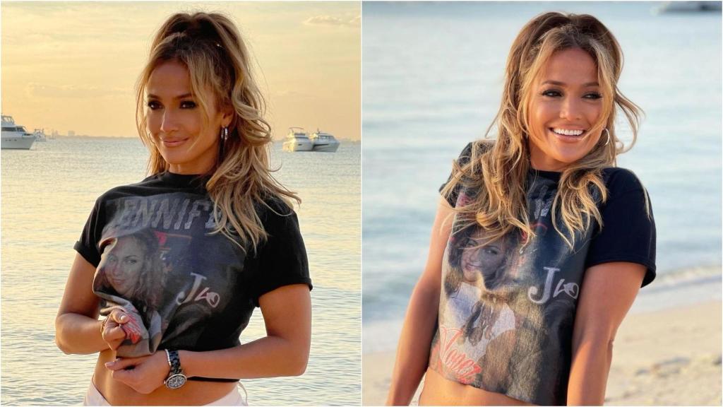 Jennifer Lopez haciendo un homenaje a su vídeo para 'Love don't cost a thing'.