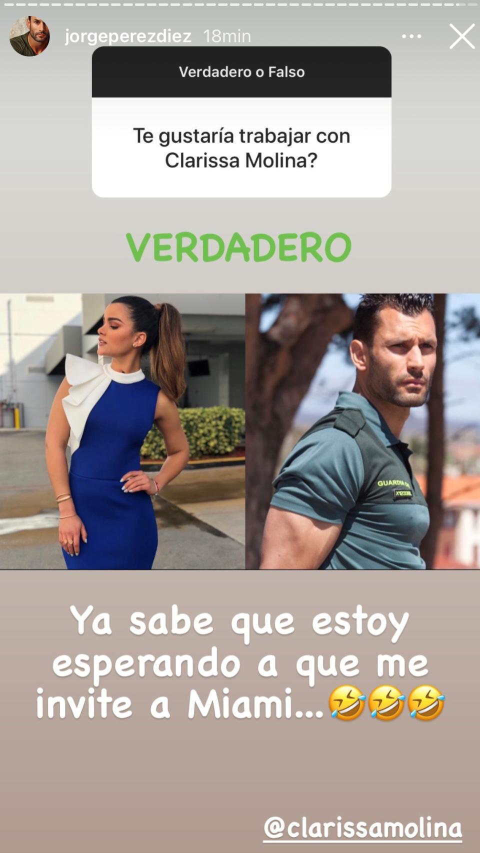 La respuesta de Jorge Pérez en sus 'stories' de Instagram.