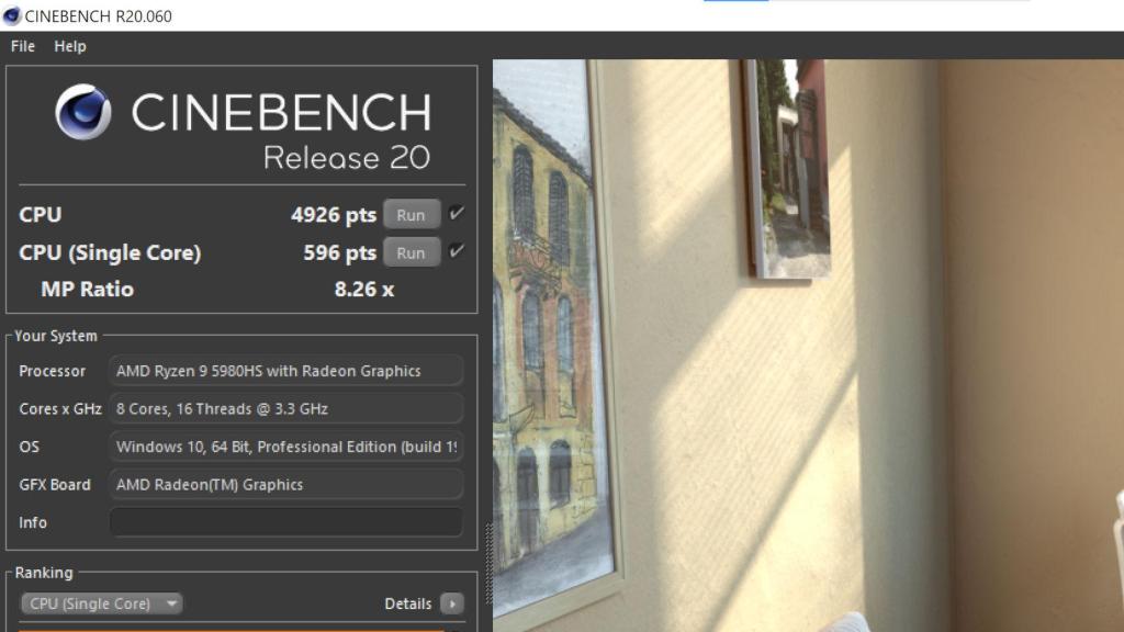 Prueba de Cinebench 20 en el Ryzen 9 5980HS