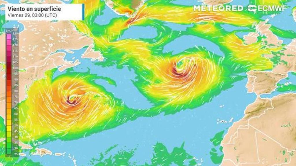 La aproximación de la borrasca Justine el viernes 29 a España. Meteored.