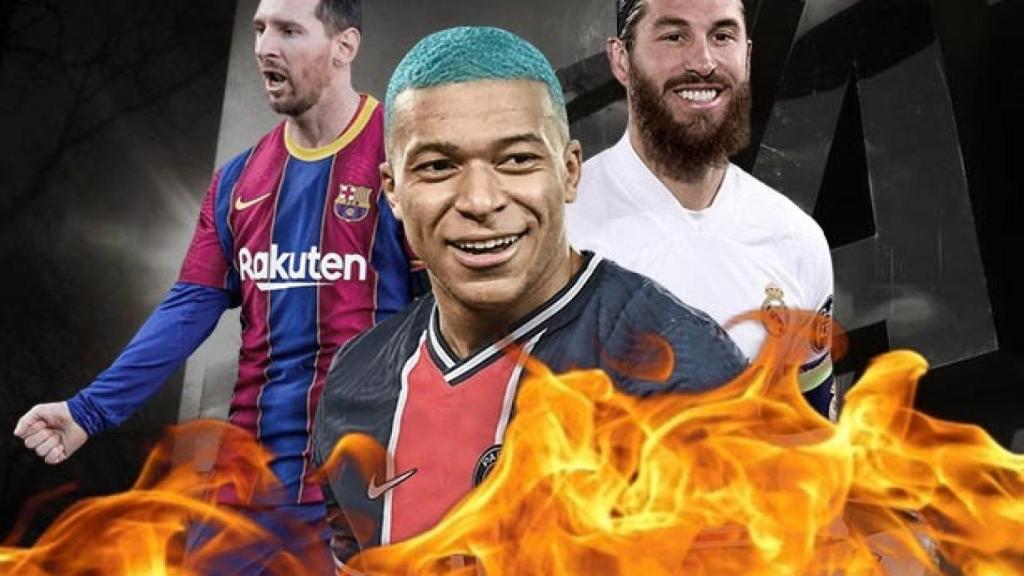 Messi, Mbappé y Sergio Ramos, en un fotomontaje.