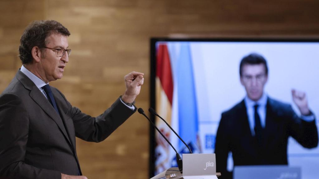 El presidente de la Xunta de Galicia, Alberto Núñez Feijóo, tras la reunión semanal de su Ejecutivo