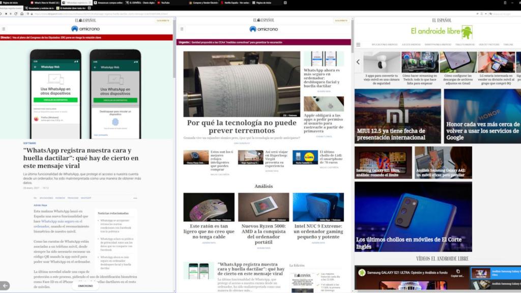 Vivaldi permite mostrar las pestañas agrupadas dividiendo la pantalla