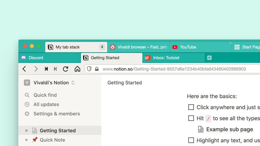 Pestañas apiladas en niveles en el nuevo navegador Vivaldi