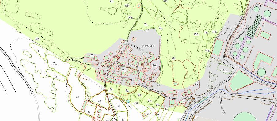 Mapa de Nostián. En verde y gris, el territorio perteneciente a A Coruña.