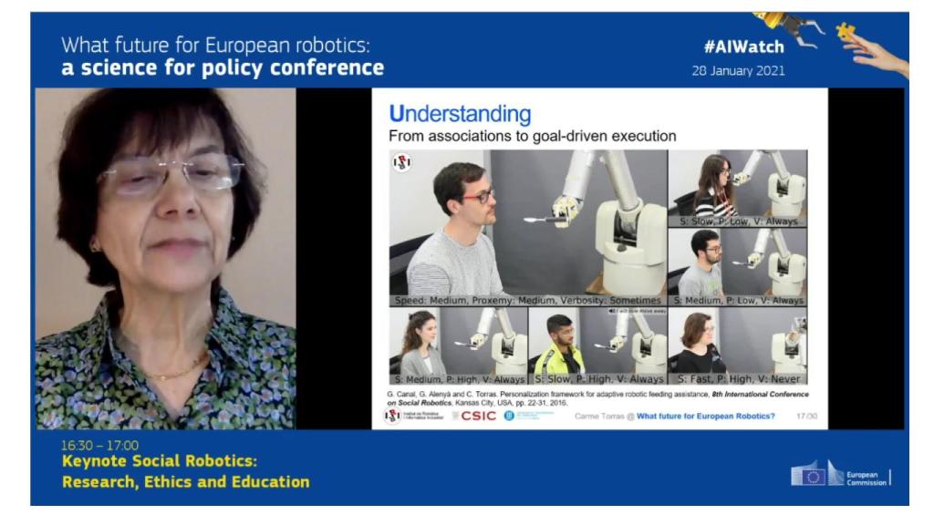 La española Carme Torras, del CSIC y de la Universidad Politécnica de Cataluña, durante su intervención.