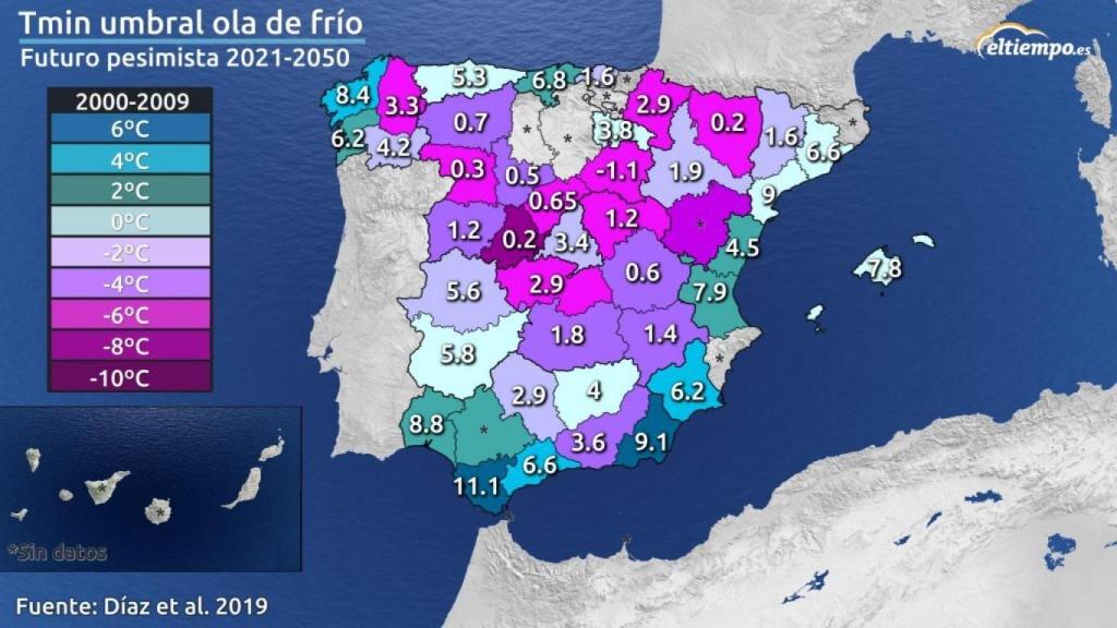 Mapa temperatura umbral ola de frío.