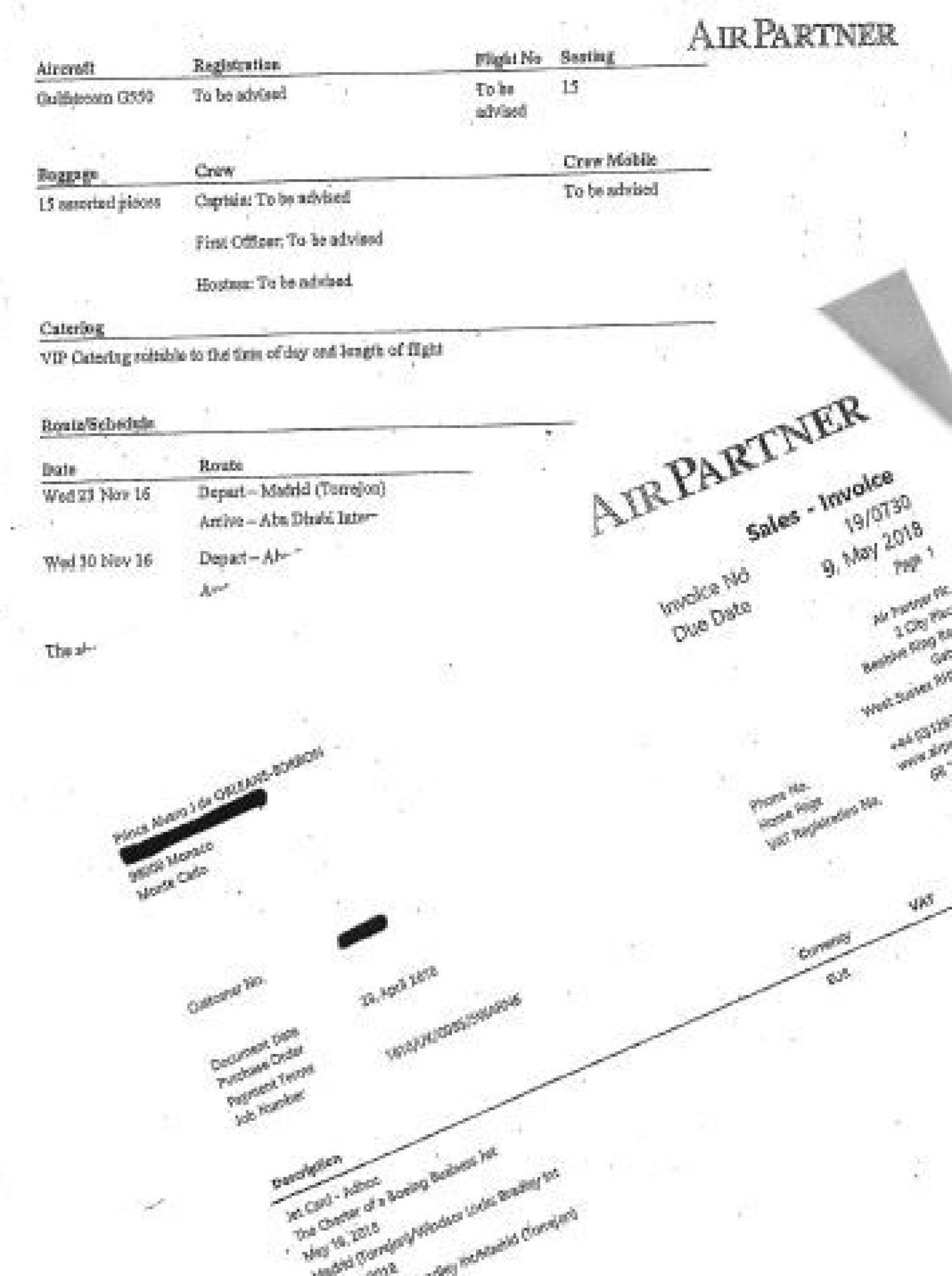 Facturas a Zagatka de vuelos realizados por el rey emérito./