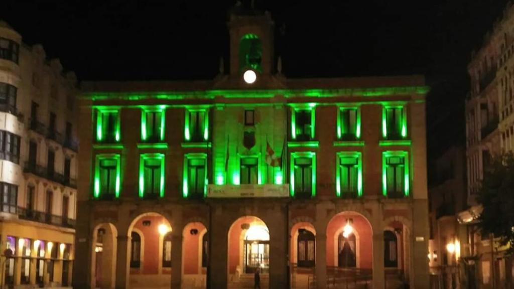 Una noche en verde para la fachada del Ayuntamiento de Zamora
