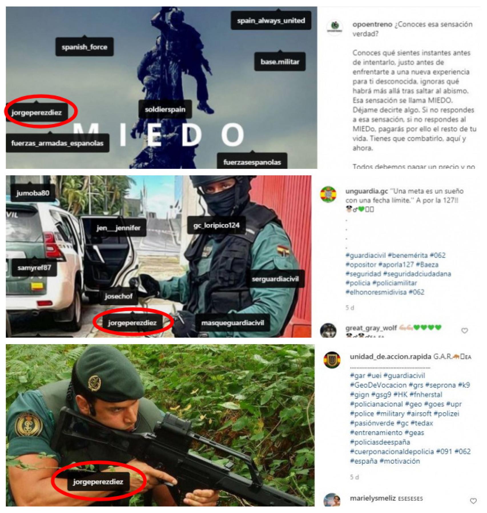 Varios grupos ligados a la Guardia Civil siguen ensalzando la figura de Jorge Pérez en su equipo.