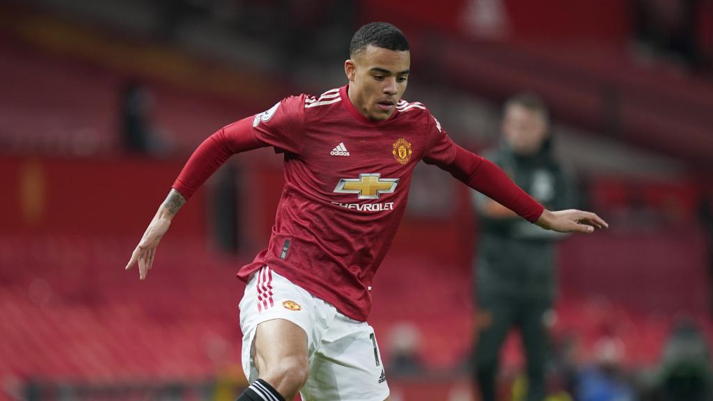 Mason Greenwood en un partido con el Manchester United
