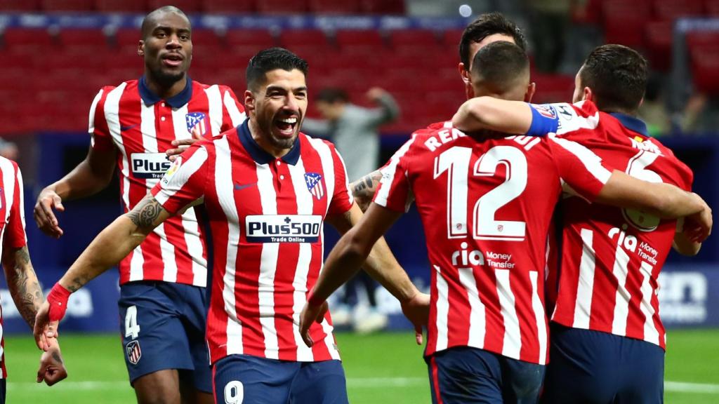 Celebración del segundo gol de Luis Suárez con el Atlético de Madrid
