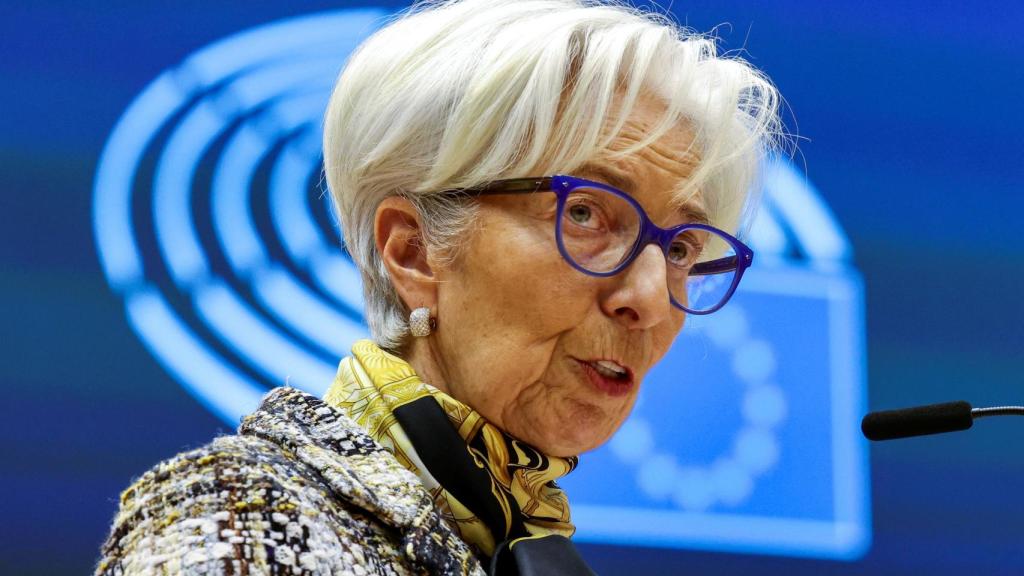 La presidenta del BCE, Christine Lagarde, durante su comparecencia en la Eurocámara este lunes
