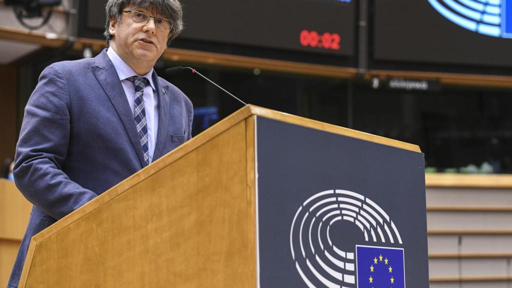 Carles Puigdemont, durante su intervención en el debate con Borrell este martes