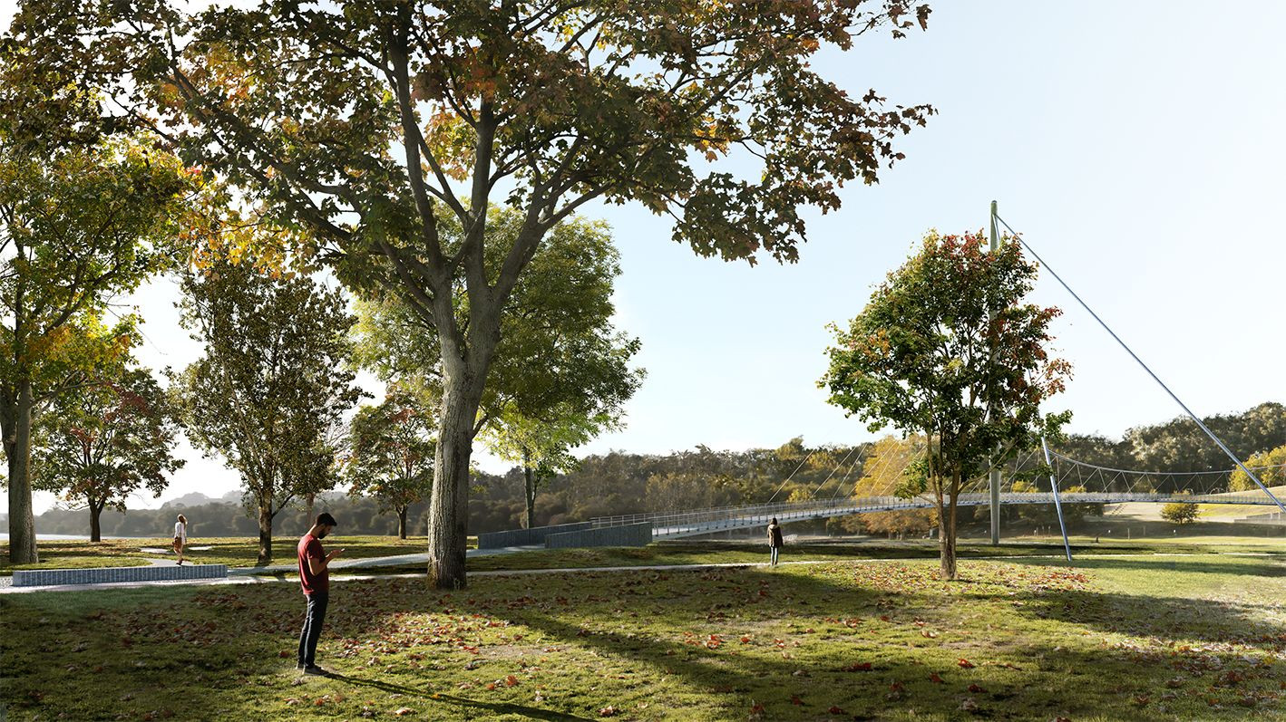 Vista desde Portugal de la pasarela invisible sobre el río Miño (Burgos&Garrido)