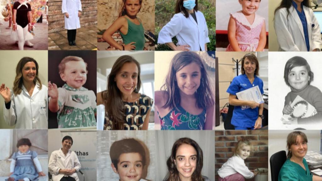 Imagen actual de investigadoras de Vithas e imagen de cuando eran niñas.