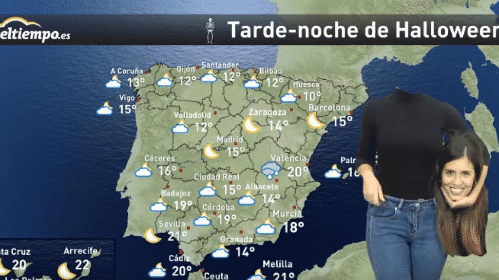 Mar Gómez dando la predicción meteorológica el día de Halloween.
