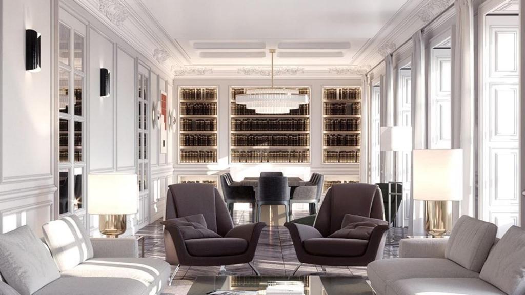 El salón modelo de una de las viviendas que forma parte de este exclusivo edificio.