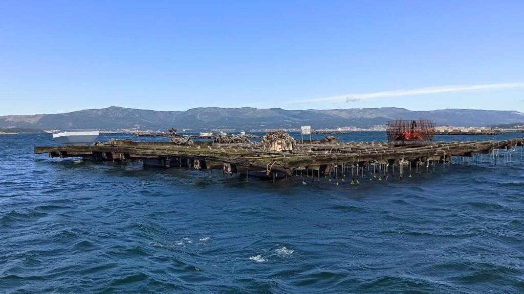 Batea de mejillones en A Illa de Arousa (Pontevedra).