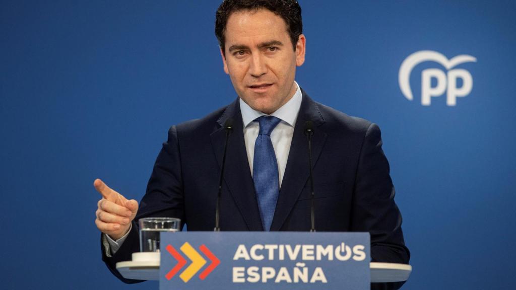 Teodoro García Egea en la sede del PP en Madrid, durante la valoración de los resultados electorales en Cataluña.