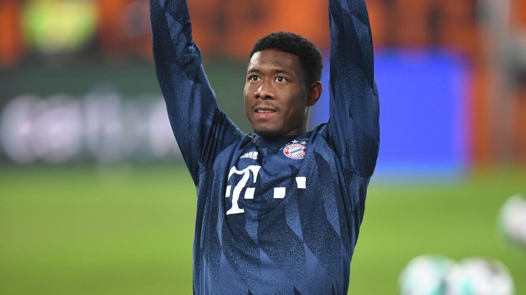 David Alaba, en un calentamiento con el Bayern Múnich