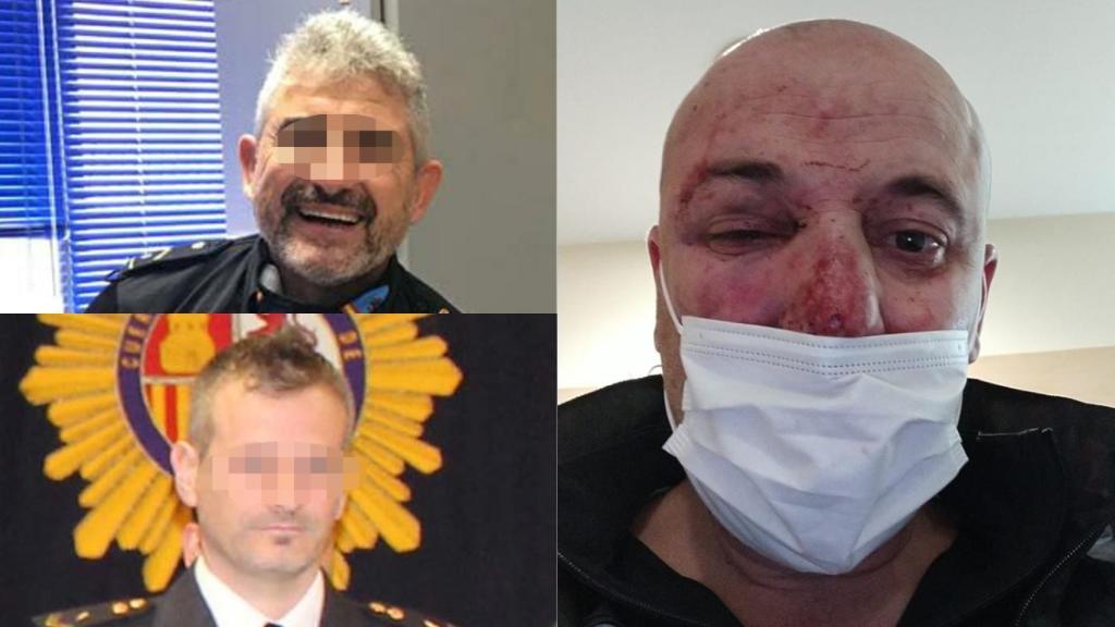 Los policías nacionales de Linares encarcelados y la víctima.