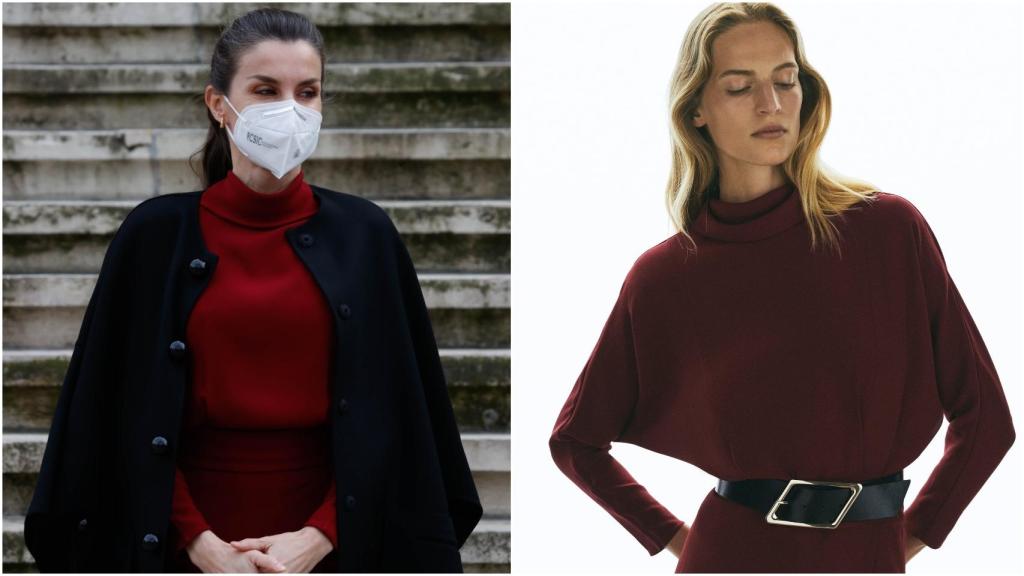 La reina Letizia y una modelo con el mismo vestido de Massimo Dutti.