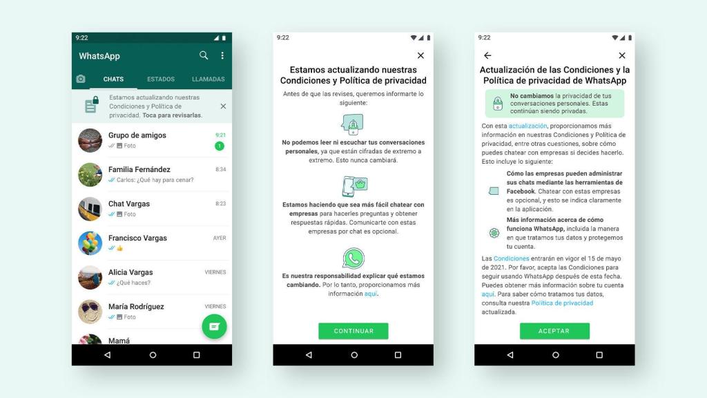 La nueva pantalla de condiciones de WhatsApp