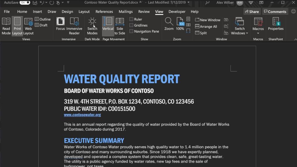 El nuevo modo oscuro de Microsoft Word