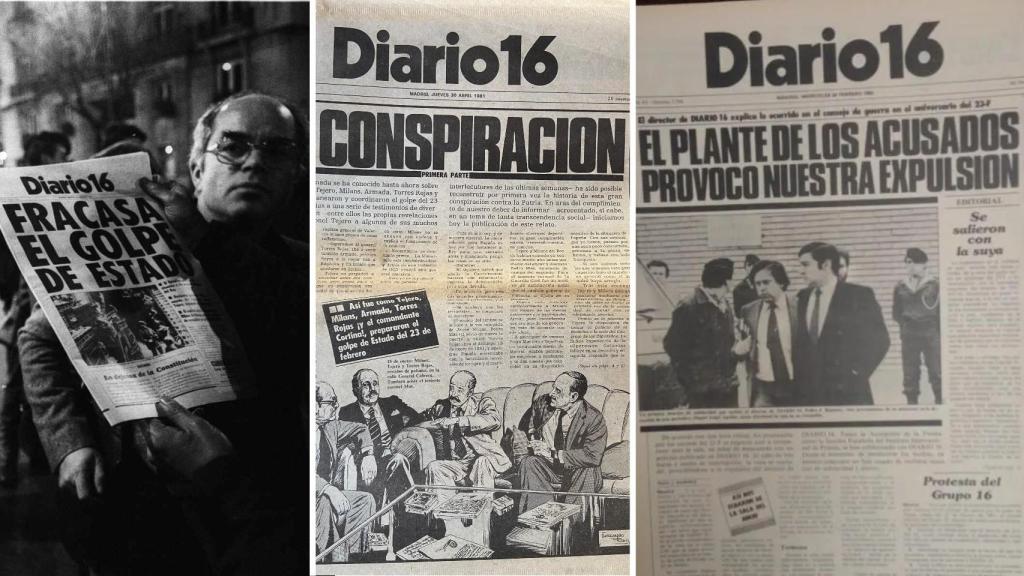 Tres portadas de 'Diario 16' en relación al golpe de Estado del 23-F.